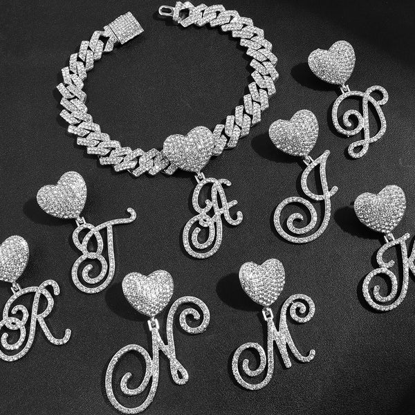 Initial Letter  Heart Cuban Anklets
