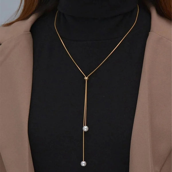 Long Tassel Pull Design Pearl Necklaces
