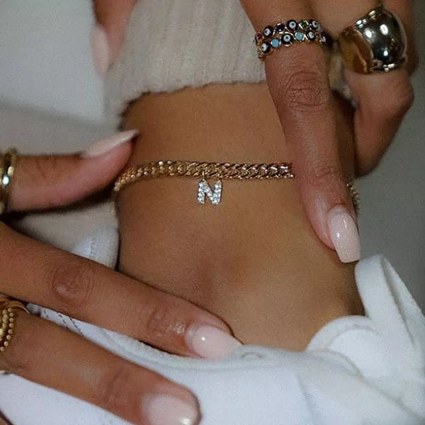 Tiny Crystal Initial Letter Anklets